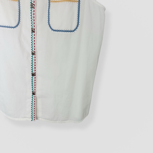 VTG Bechamel White Embroidered Button Up Vest with Silver Heart Buttons Size XL - Picture 3 of 8